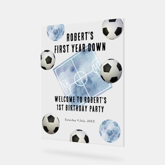 Señal Acrílica Soccer First Year Down 1st Birthday Party (Ángulo)