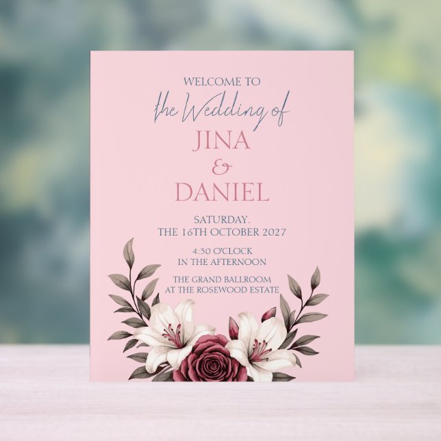 Señal Acrílica Sofisticada Suite MicroBoda Floral (Rosa) (Neutral )