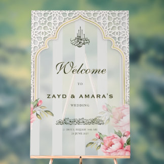 Señal Acrílica Soft Grey & Florals Islamic Wedding Acrylic Sign