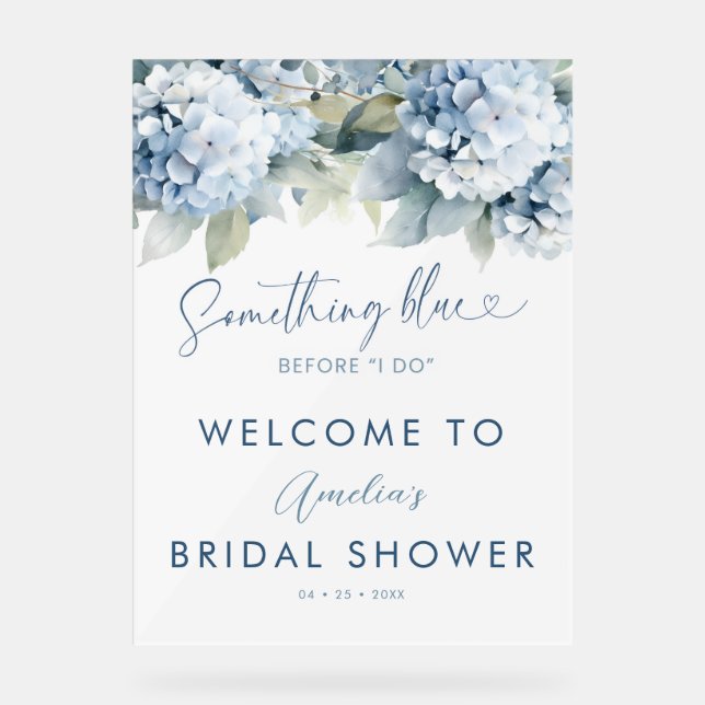 Señal Acrílica Something Blue Hydrangea Welcome Bridal Shower Acr (Anverso)