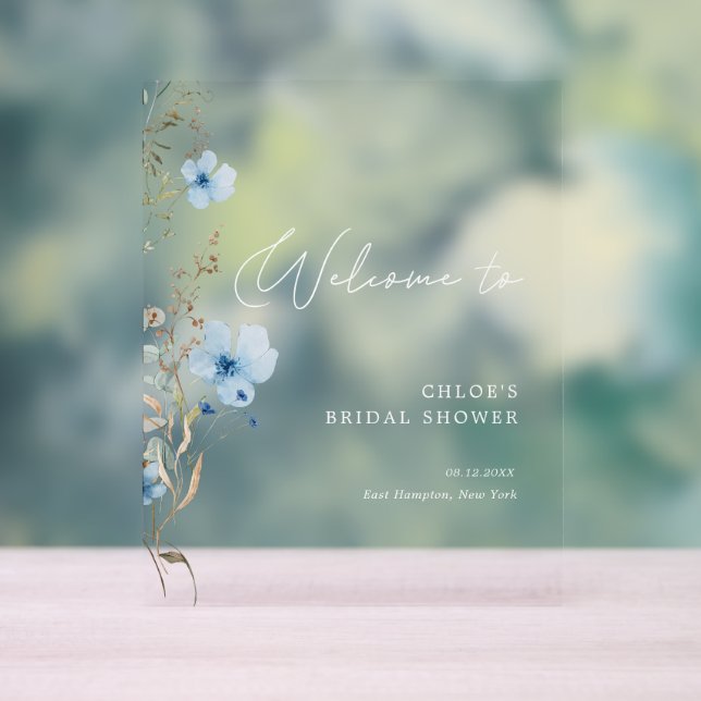 Señal Acrílica Something Blue Wildflower Bridal Shower (Neutral )