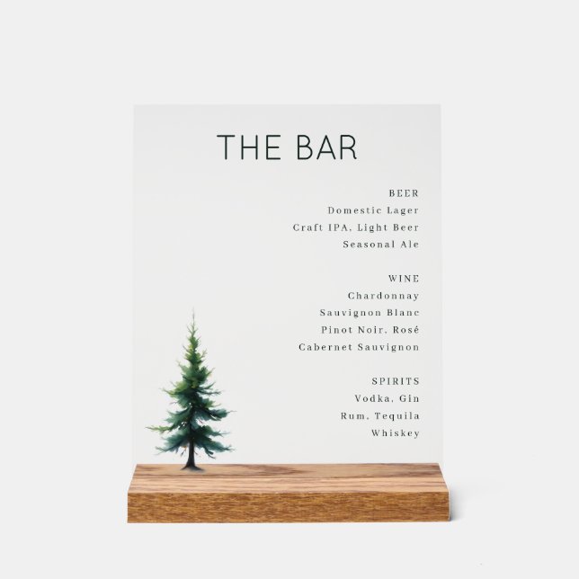 Señal Acrílica Sophisticated Green Minimalist Bar Menu (Anverso)