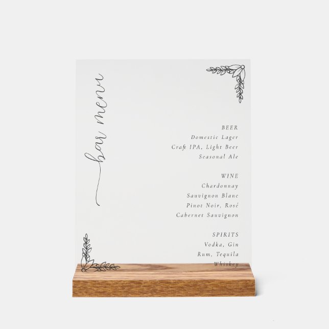 Señal Acrílica Sophisticated Minimalist Bar Menu (Anverso)