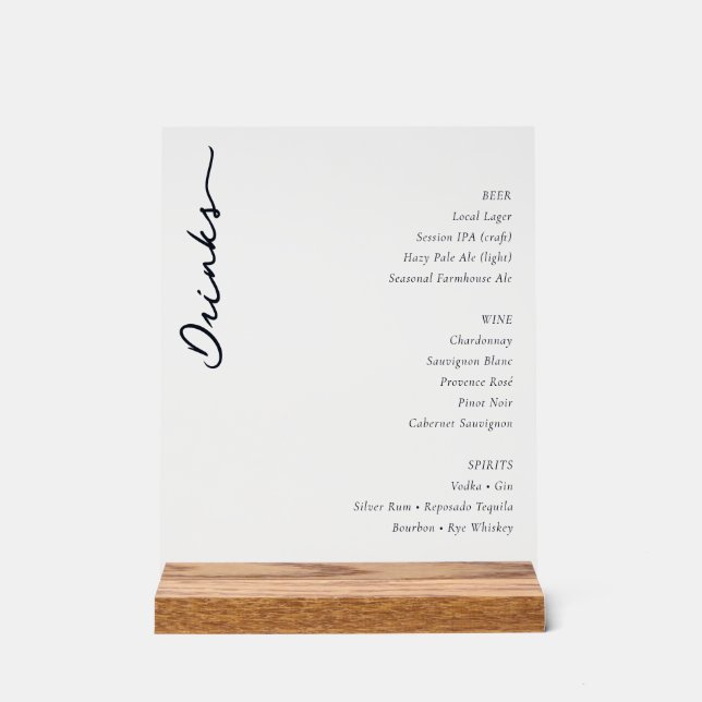 Señal Acrílica Sophisticated Minimalist Beverage Menu (Anverso)