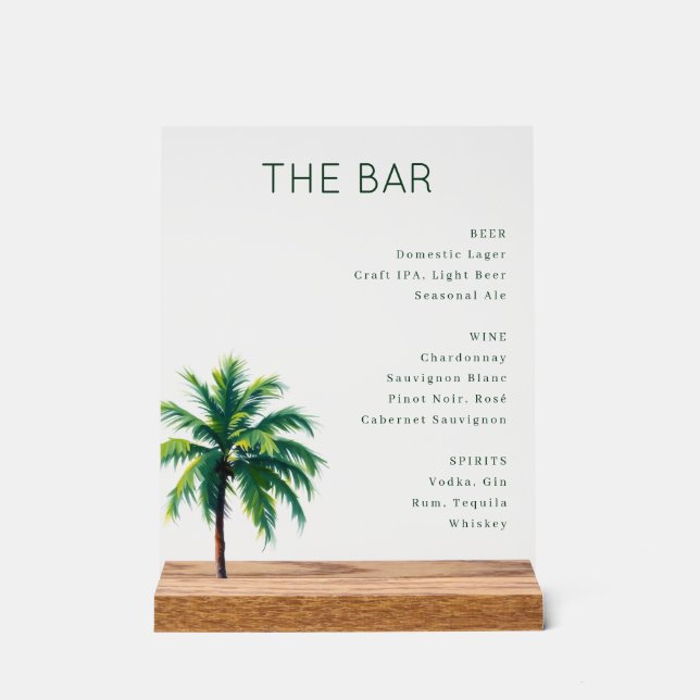 Señal Acrílica Sophisticated Minimalist Palm Tree Menu (Anverso)