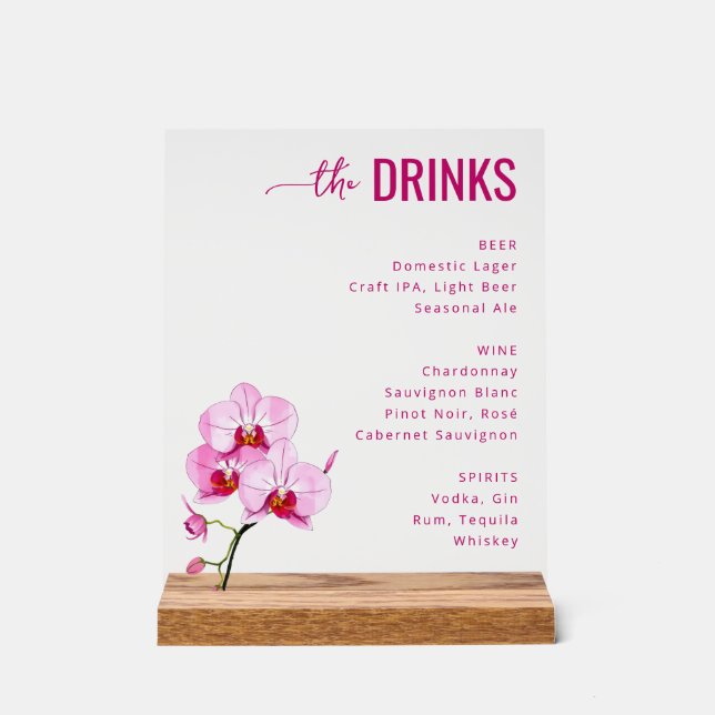 Señal Acrílica Sophisticated Pink Floral Beverage Menu (Anverso)