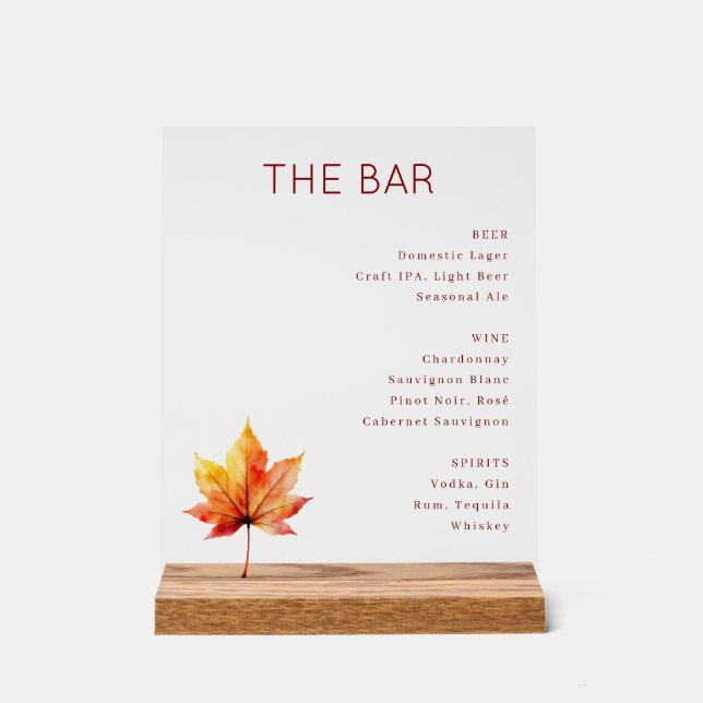 Señal Acrílica Sophisticated Red Serif Bar Menu Sign (Anverso)