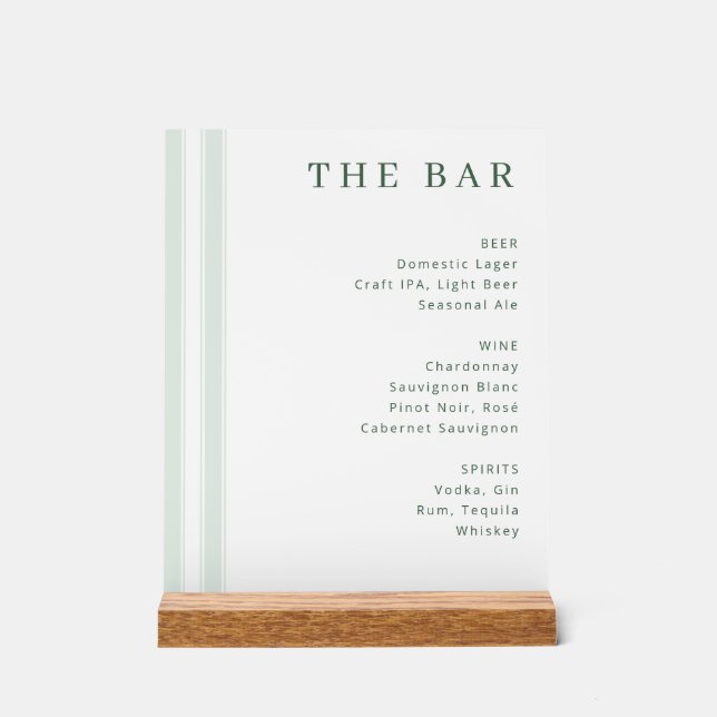 Señal Acrílica Sophisticated White Minimalist Bar Menu (Anverso)