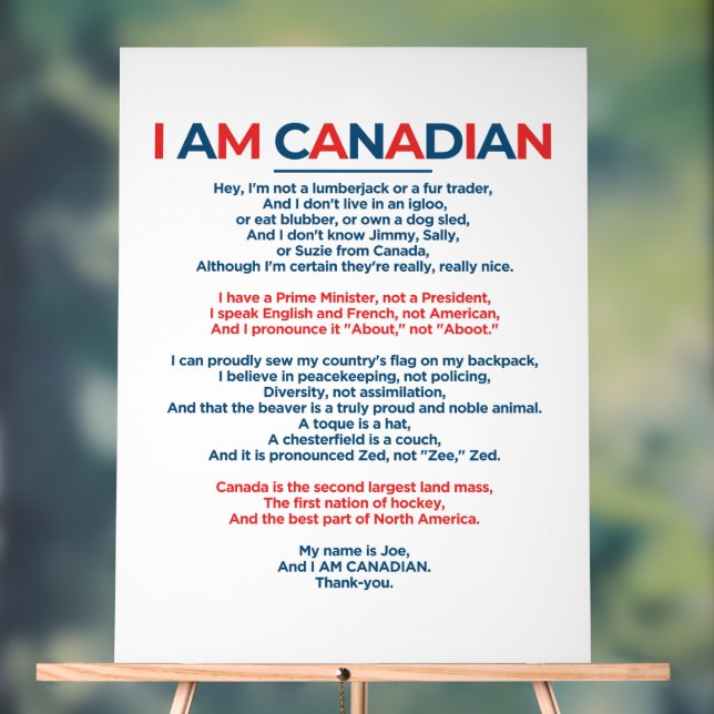 Señal Acrílica Soy canadiense (Neutral )