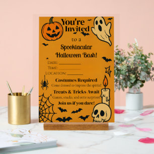 Señal Acrílica Spooky Halloween Bash Invite Fantasma y juegos