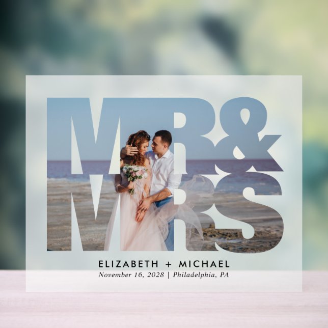 Señal Acrílica Sr. Newlyweds Foto Boda Frosted (Neutral )