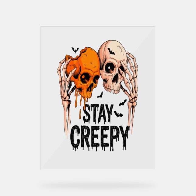 Señal Acrílica Stay Creepy PNG, Halloween con cráneo retro (Anverso)
