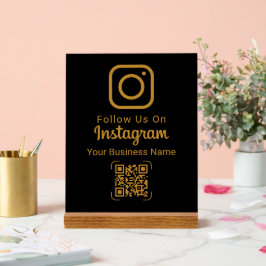 Señal Acrílica Stylish Gold Instagram Business Name QR Code