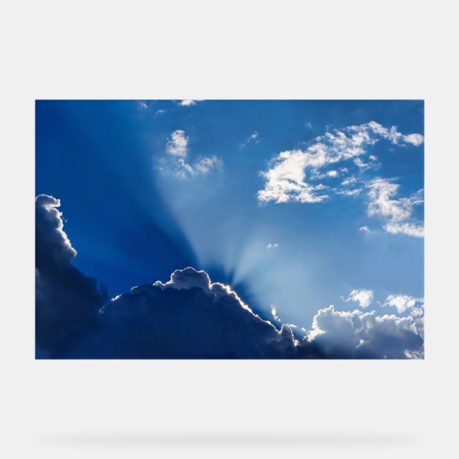 Señal Acrílica Sun Rays Wall Art Blue Sky Minimalist Clouds (Anverso)
