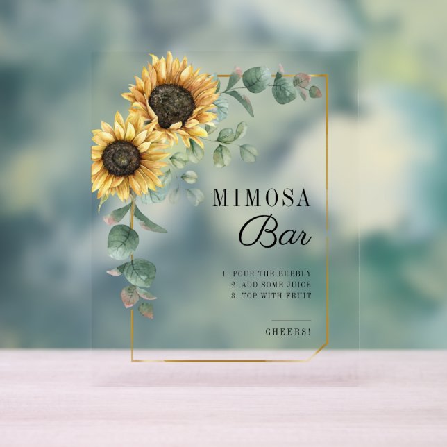Señal Acrílica Sunflower Eucalyptus Bridal Shower Mimosa Bar (Neutral )