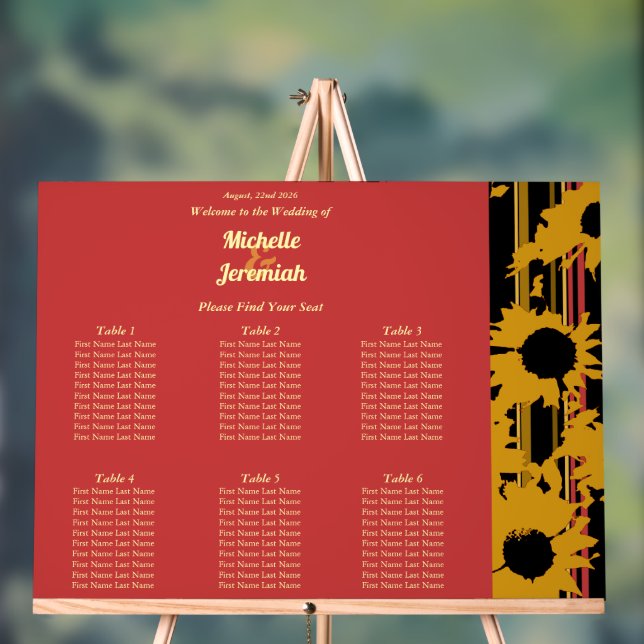 Señal Acrílica Sunflower Sunset Coral Modern Wedding Seat Chart (Neutral )
