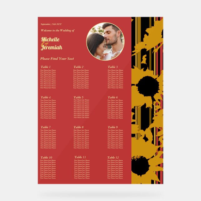 Señal Acrílica Sunflower Teal Blue Gold Modern Wedding Photo (Anverso)