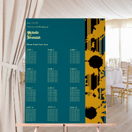 Señal Acrílica Sunflower Teal Blue Gold Modern Wedding Seat Chart