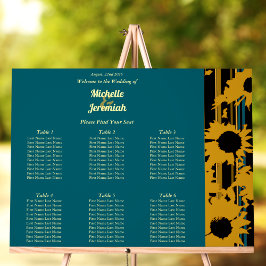 Señal Acrílica Sunflower Teal Blue Gold Modern Wedding Seat Chart