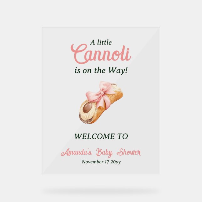 Señal Acrílica Sweet Cannoli Pink Bow Girl Italian Baby Shower (Anverso)