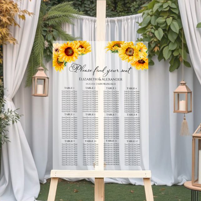 Señal Acrílica Tabla de asientos acrílicos Boda de girasol (Subido por el creador)