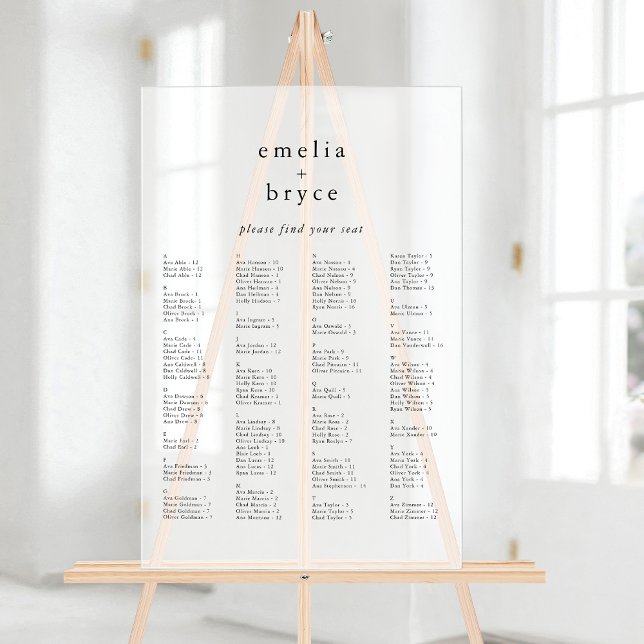 Señal Acrílica Tabla de asientos de Boda de acrílico única de EME (EMELIA Boho Unique Acrylic Wedding Seating Chart)
