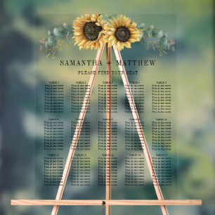 Señal Acrílica Tabla de asientos del Boda de flores de girasol Eu