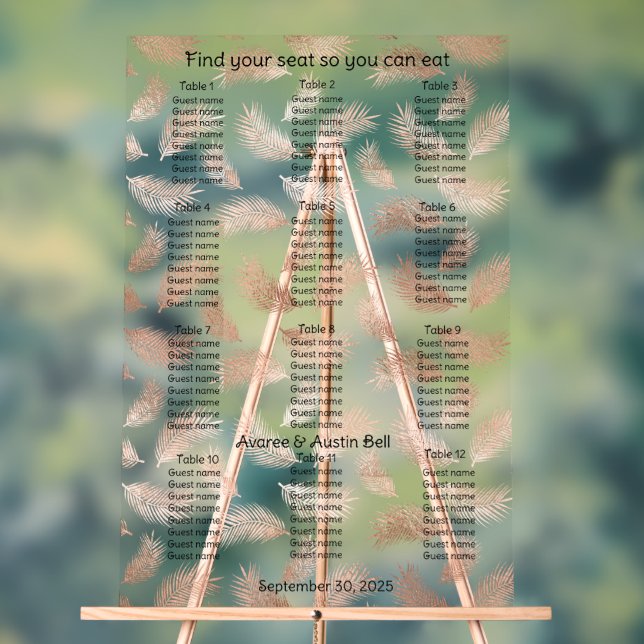 Señal Acrílica Tabla de asientos del Boda del patrón de hoja de o (Neutral )