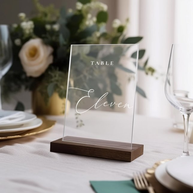 Señal Acrílica Tabla de caligrafía elegante Número Eleven (Elegant Calligraphy Table Number Eleven Acrylic Sign)