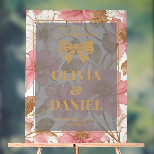 Señal Acrílica Tablero de bienvenida para Glam Rosa y Oro (Neutral )