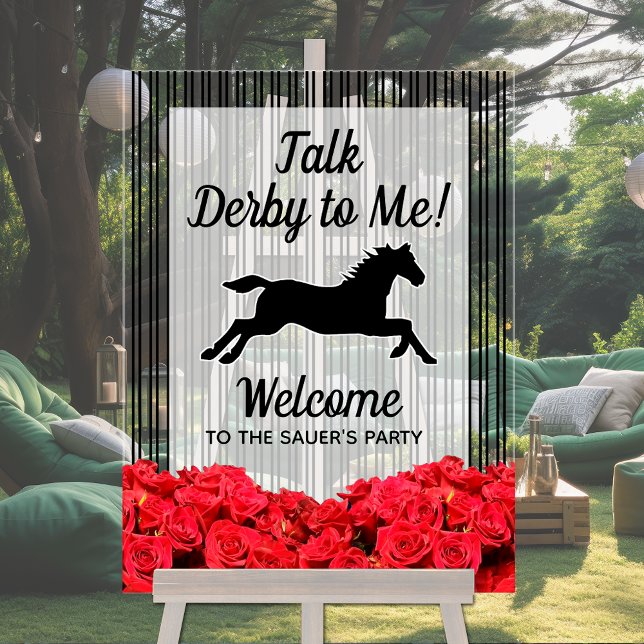 Señal Acrílica Talk Derby to Me Racehorse Bienvenida (Racehorse and Roses Talk Derby to Me Acrylic Welcome Sign)