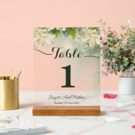 Señal Acrílica Tarjeta de número de mesa de bodas verde elegante