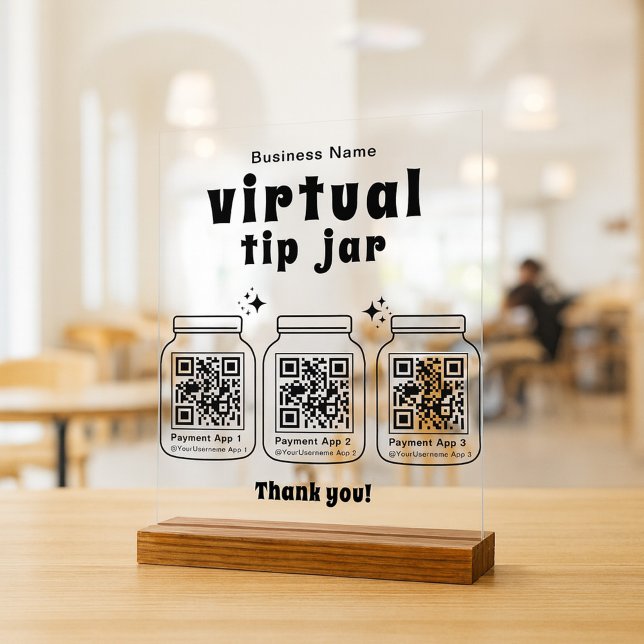 Señal Acrílica Tarjeta de propinas virtual con 3 códigos QR (Subido por el creador)