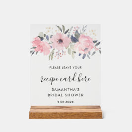 Señal Acrílica Tarjeta de receta de tarjetas florales rosadas de 