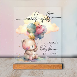 Señal Acrílica Tarjetas Baby Shower de oso + regalos