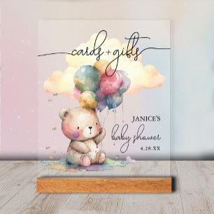 Señal Acrílica Tarjetas Baby Shower de oso + regalos