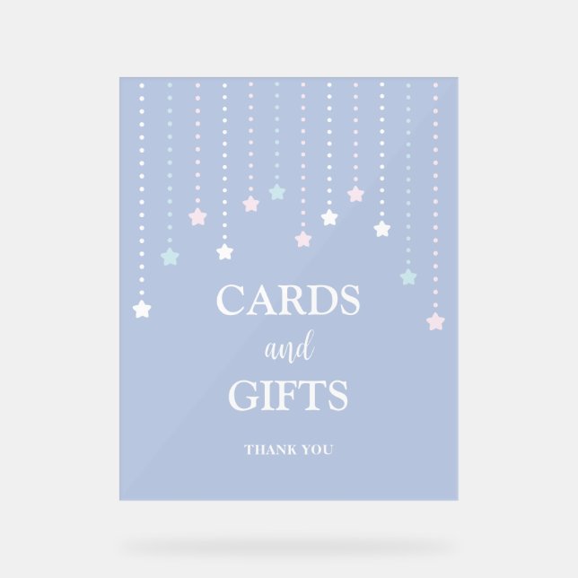 Señal Acrílica Tarjetas Baby Shower y regalos de Twinkle Little S (Anverso)