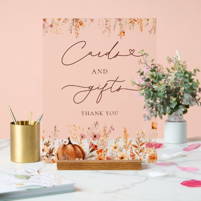 Señal Acrílica Tarjetas de calabaza Boho Fall (Boda)