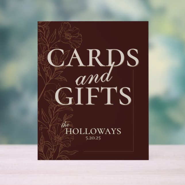 Señal Acrílica Tarjetas de ducha de Boda marrón marrón y regalos (Neutral )