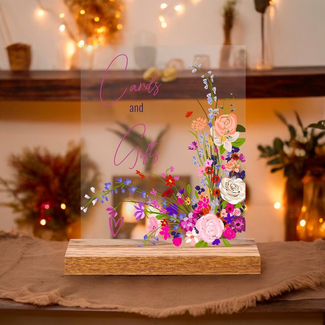 Señal Acrílica Tarjetas de guion para flores silvestres regalos d (Wildflowers script cards gifts bridal shower acrylic sign)