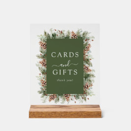 Señal Acrílica Tarjetas de invierno verdes y regalo