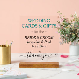 Señal Acrílica Tarjetas de nombres de boda verde turquesa Regalos