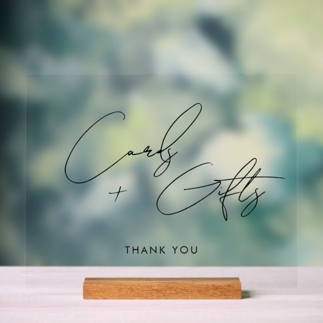 Señal Acrílica Tarjetas de script mínimas + Boda de regalos Negro (Neutral )