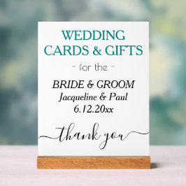 Señal Acrílica Tarjetas Regalos Boda NOMBRES Verde Turquesa