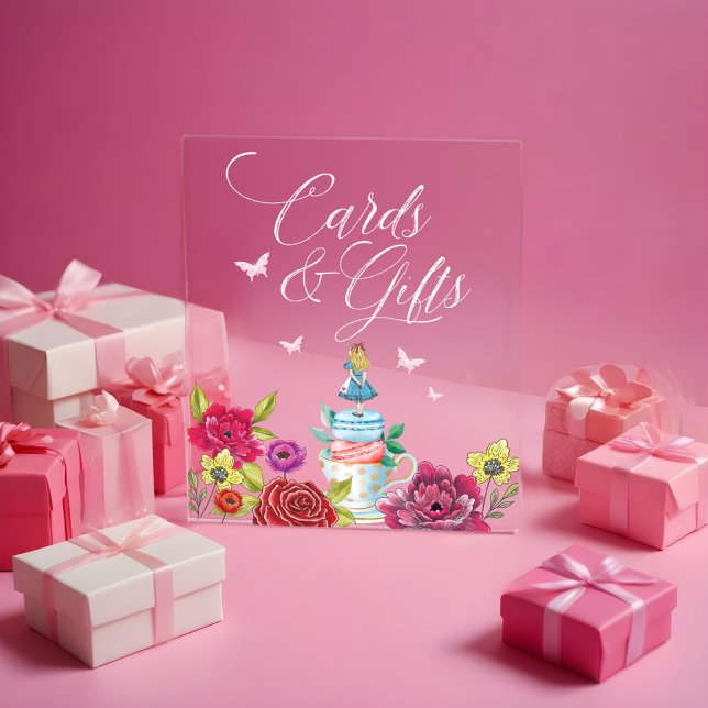 Señal Acrílica Tarjetas y regalos Alicia en el país de las maravi (Cards & Gifts Alice In Wonderland Vibrant Florals Acrylic Sign)