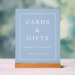 Señal Acrílica Tarjetas y regalos azules elegantes en polvo boda