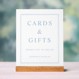 Señal Acrílica Tarjetas y regalos azules elegantes para bodas