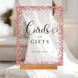 Señal Acrílica TARJETAS Y REGALOS Bridal Shower con brillo de cob