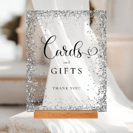Señal Acrílica TARJETAS Y REGALOS Bridal Shower con Brillo de Pla