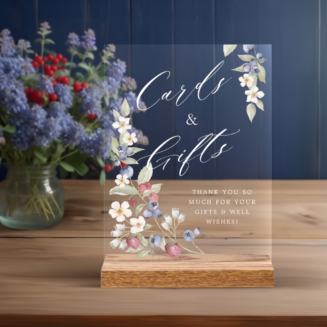 Señal Acrílica Tarjetas y regalos de Baby Shower Berries y flores (Baby Shower Cards & Gifts Wild Berries & Flowers Acrylic Sign)
